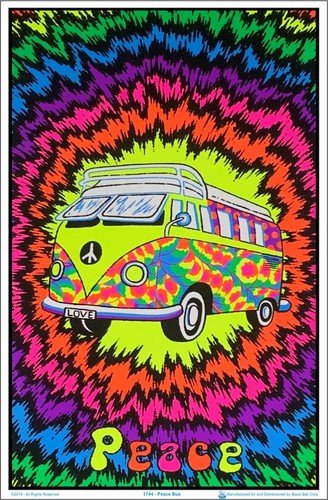 Peace bus flocked blacklight - bus,